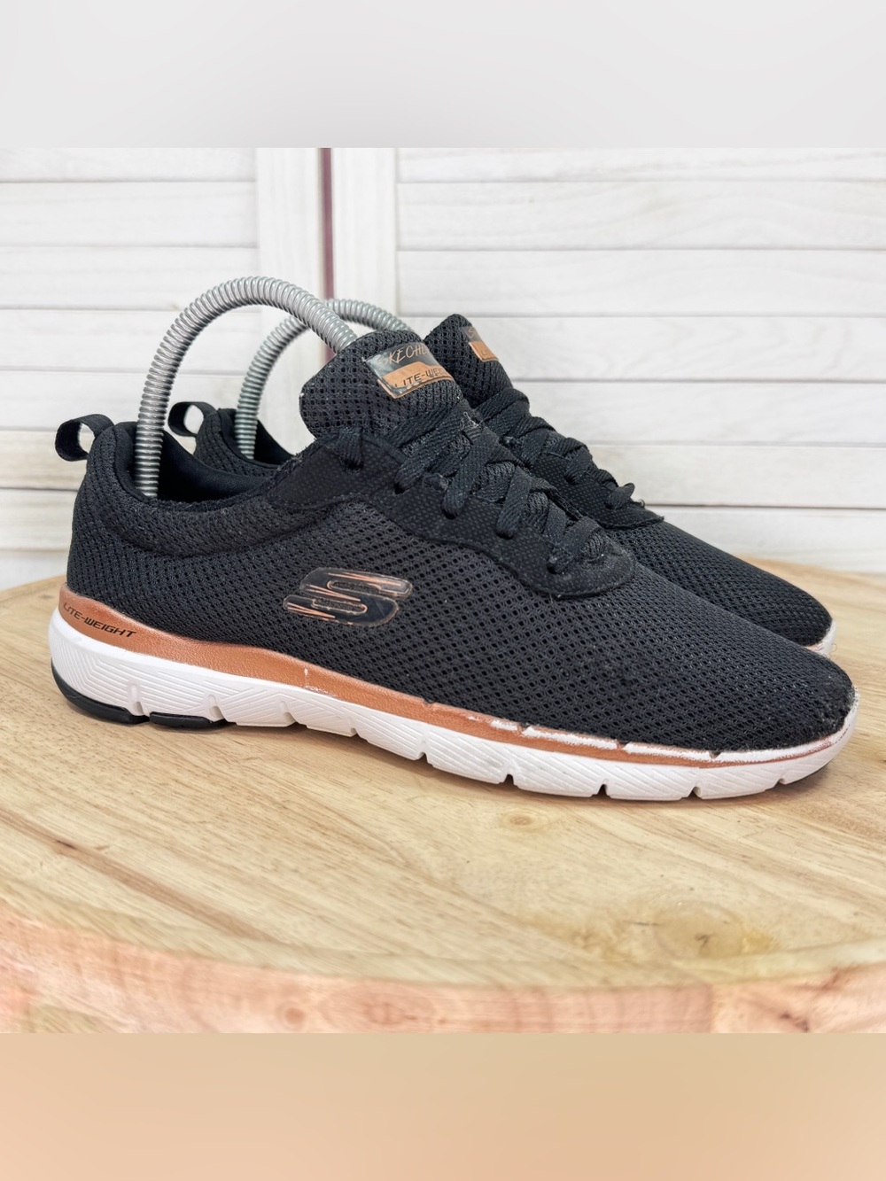 Skechers Flex Appeal 3.0 Lace Up Sneakers Black Rose Gold Size 7.5 13070